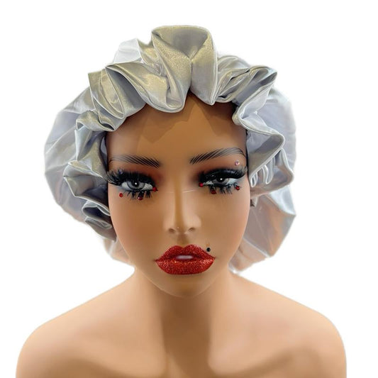 Double Lined Satin Bonnets For Hair Protection Blue Haircare Reversible Silky Soft Double Layer Satin Band Stretch Fit Comfortable Fit Daily Wear Heatless