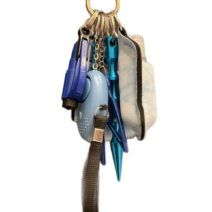 Keychain Set w/ Alarm, Pompom, Chapstick Holder, Sanitizer or Lotion Bottle and Holder, Bottle Opener, Window Breaker, Escape Stick, Wristlet, and a Cat!