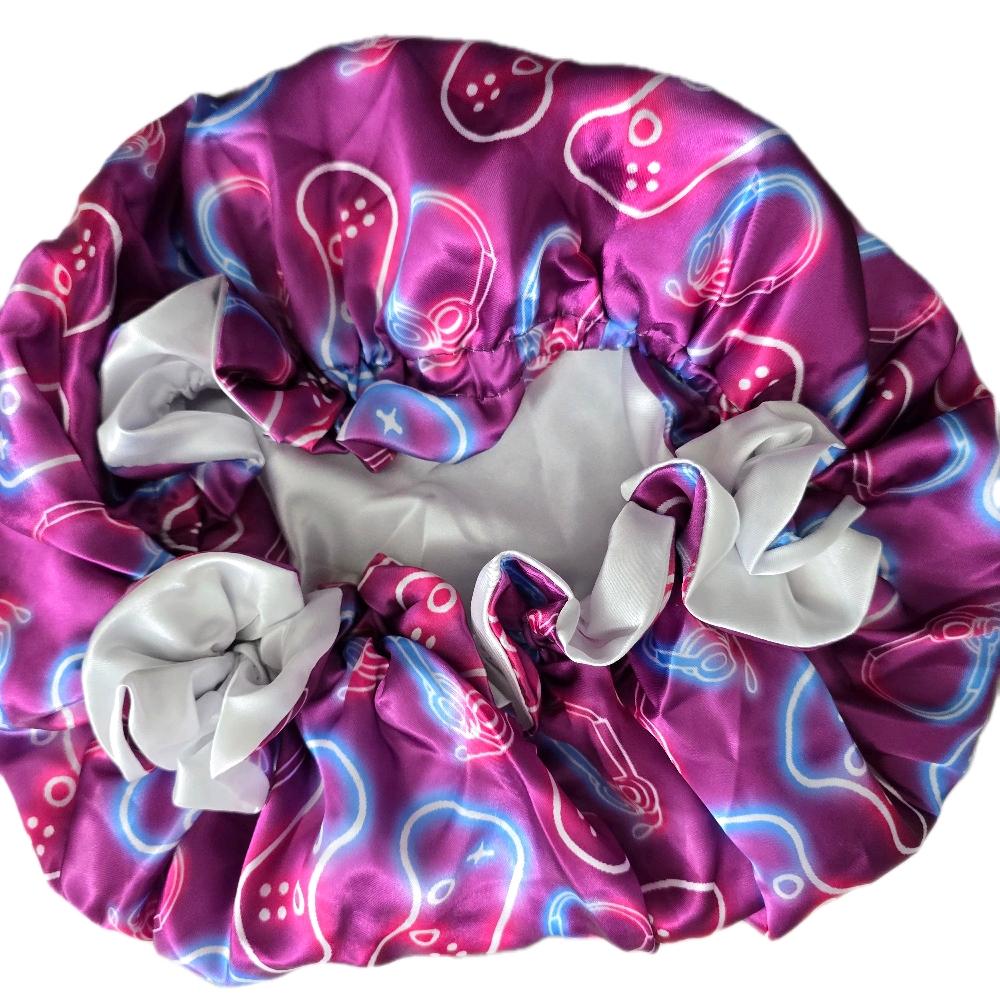 Gameover/Purple/Eyekon Bonnet - Reversible Satin Double-Layer Hair Protection Bonnet for All Hair Types Silky-Soft & Moisture Retention