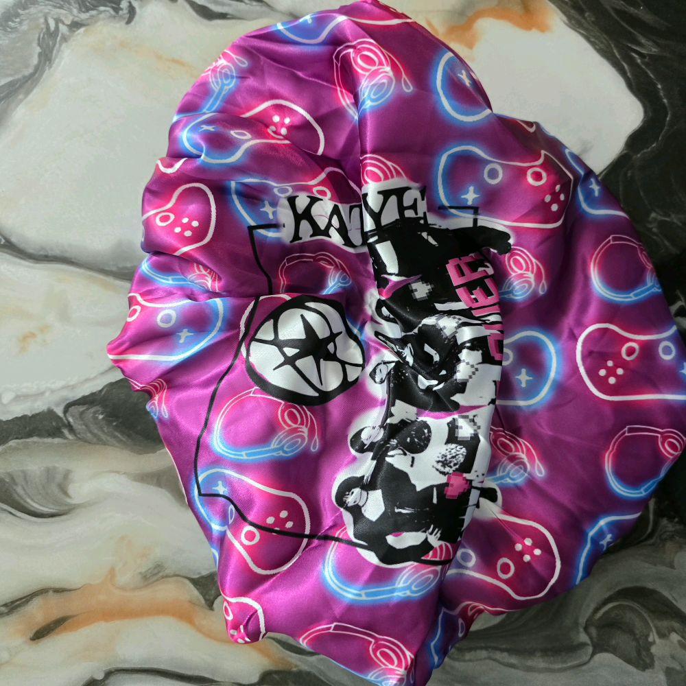 Gameover/Purple/Eyekon Bonnet - Reversible Satin Double-Layer Hair Protection Bonnet for All Hair Types Silky-Soft & Moisture Retention