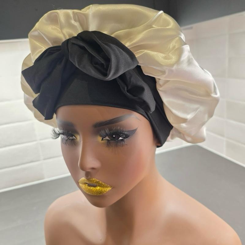 Double Lined Satin Bonnets For Hair Protection Gift Shower Reversible Pink & White Satin Bonnet for All Hair Types Natural Relaxed Curly Straight Haircare Heatless White/Black
