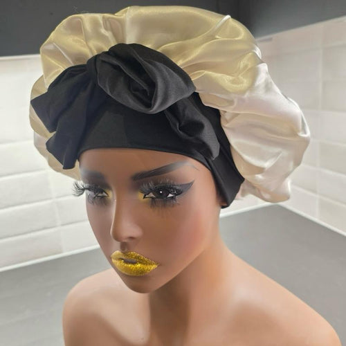 Double Lined Satin Bonnets For Hair Protection Gift Shower Reversible Pink & White Satin Bonnet for All Hair Types Natural Relaxed Curly Straight Haircare Heatless White/Black