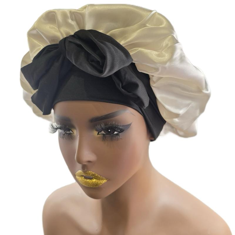 Double Lined Satin Bonnets For Hair Protection Gift Shower Reversible Pink & White Satin Bonnet for All Hair Types Natural Relaxed Curly Straight Haircare Heatless White/Black