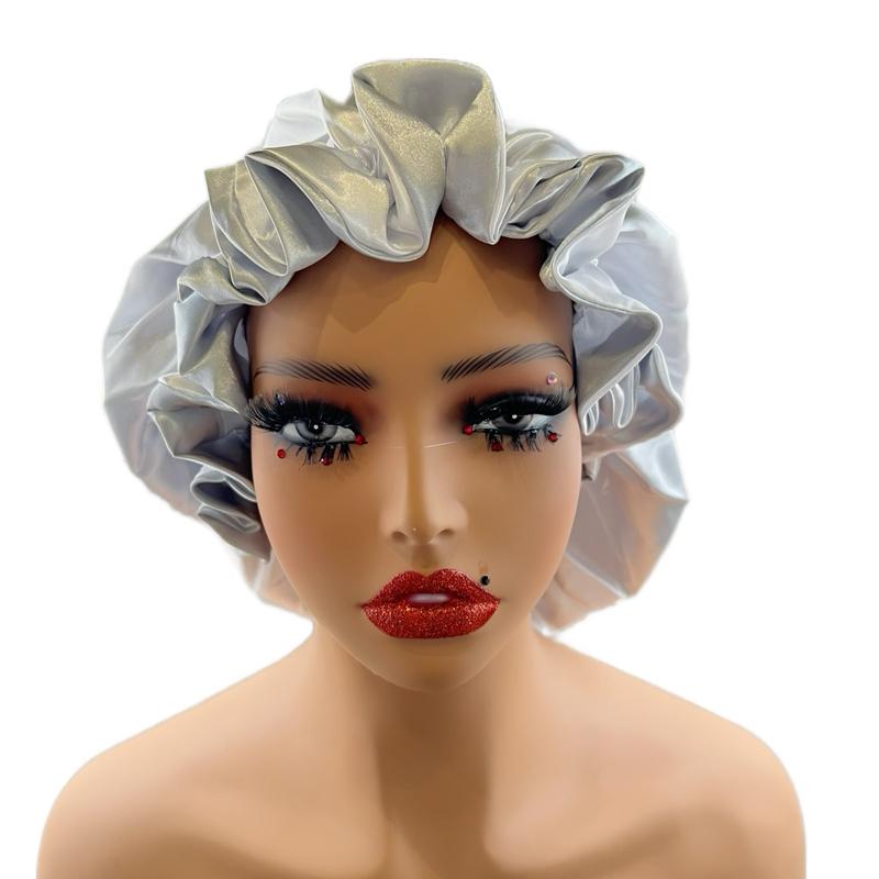 Double Lined Satin Bonnets For Hair Protection Blue Haircare Reversible Silky Soft Double Layer Satin Band Stretch Fit Comfortable Fit Daily Wear Heatless