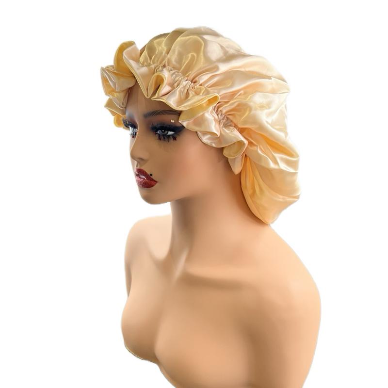 Double Lined Satin Bonnets For Hair Protection Blue Haircare Reversible Silky Soft Double Layer Satin Band Stretch Fit Comfortable Fit Daily Wear Heatless