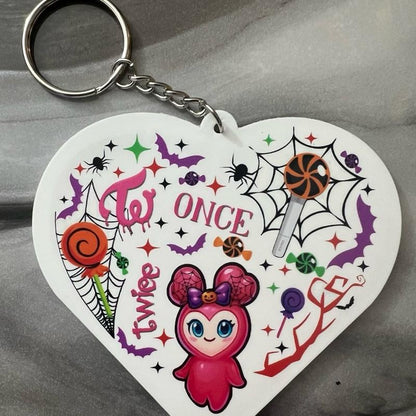 Twice Kpop Themed Bag Charm and Kitty Paw Key Chain Bundle Adorable Halloween Designs for Once